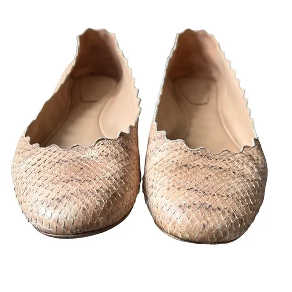 Chloe Lauren Snake Skin Scalloped Ballet Flat Shoes size 39