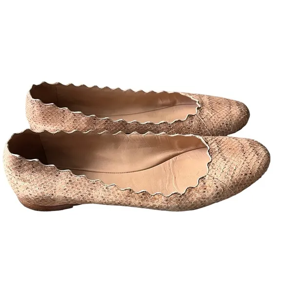 Chloe Lauren Snake Skin Scalloped Ballet Flat Shoes size 39