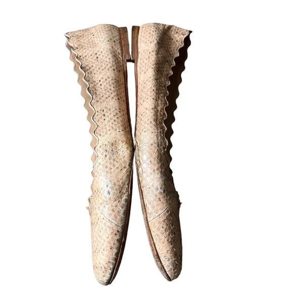 Chloe Lauren Snake Skin Scalloped Ballet Flat Shoes size 39