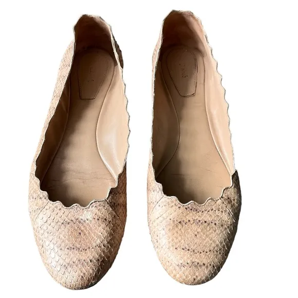Chloe Lauren Snake Skin Scalloped Ballet Flat Shoes size 39