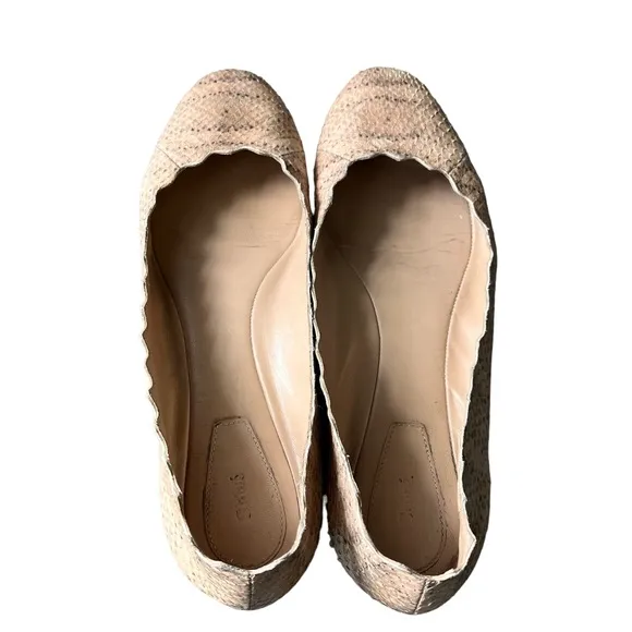 Chloe Lauren Snake Skin Scalloped Ballet Flat Shoes size 39