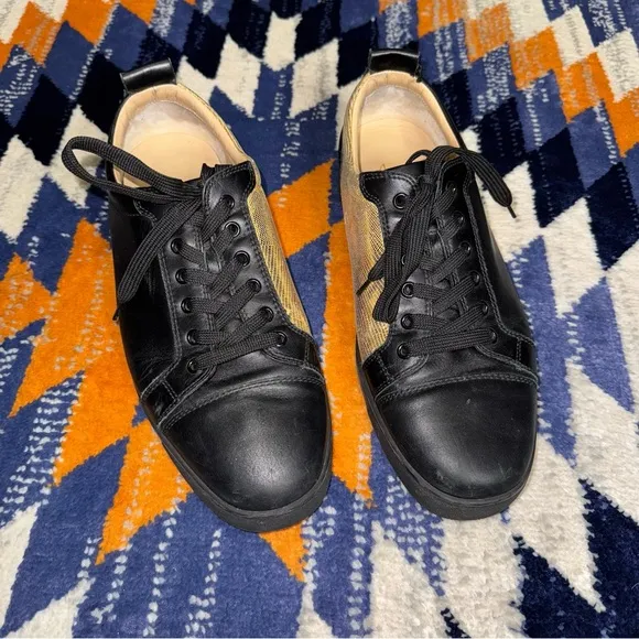 Christian Louboutin Yang Louis Junior Flat black gold Sz 44 shoes sneakers 10.5