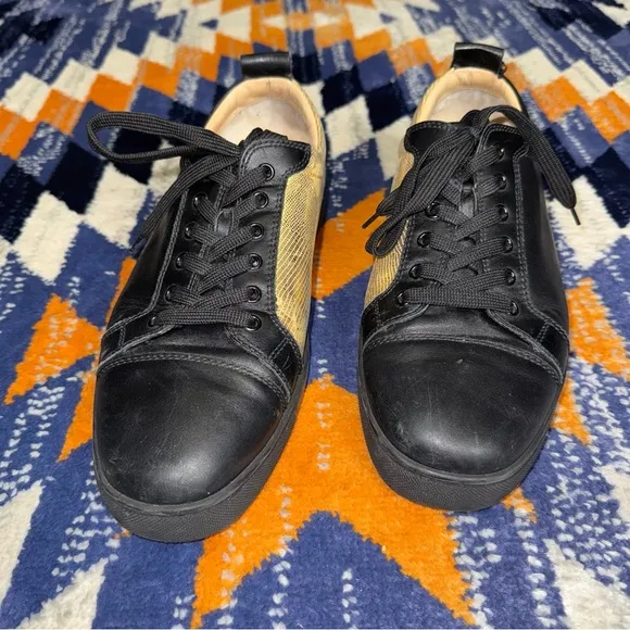 Christian Louboutin Yang Louis Junior Flat black gold Sz 44 shoes sneakers 10.5
