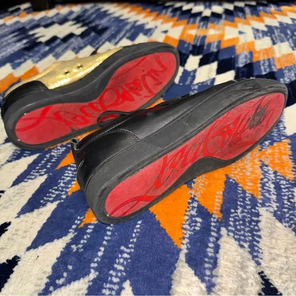 Christian Louboutin Yang Louis Junior Flat black gold Sz 44 shoes sneakers 10.5