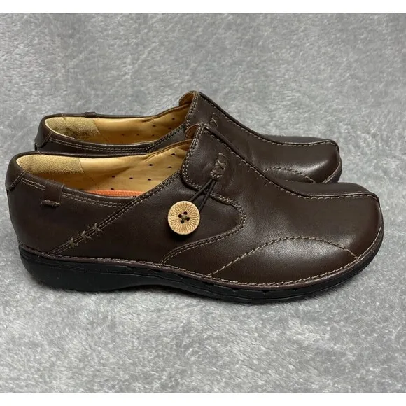 Clarks Un.Loop Women’s Brown Leather Ortholite Slip On Shoes Size 7 M