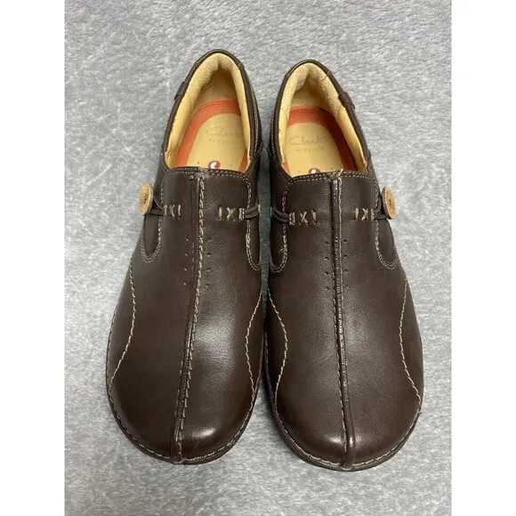 Clarks Un.Loop Women’s Brown Leather Ortholite Slip On Shoes Size 7 M