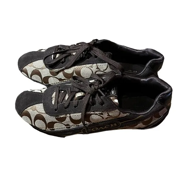 Coach New York Kathleen Sneakers Size 8M Monogram Brown