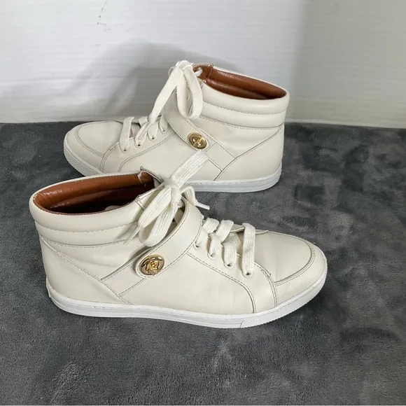 COACH PEMBROKE SPORT NAPPA CHALK LEATHER HIGH TOP SNEAKERS WOMENS Sz 7.5B EUR 37