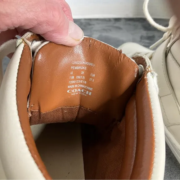 COACH PEMBROKE SPORT NAPPA CHALK LEATHER HIGH TOP SNEAKERS WOMENS Sz 7.5B EUR 37
