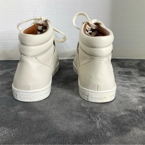 COACH PEMBROKE SPORT NAPPA CHALK LEATHER HIGH TOP SNEAKERS WOMENS Sz 7.5B EUR 37