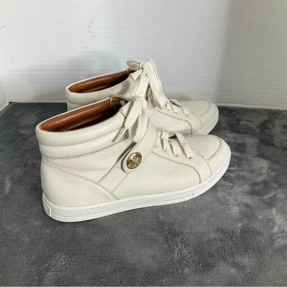 COACH PEMBROKE SPORT NAPPA CHALK LEATHER HIGH TOP SNEAKERS WOMENS Sz 7.5B EUR 37
