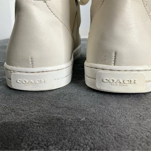 COACH PEMBROKE SPORT NAPPA CHALK LEATHER HIGH TOP SNEAKERS WOMENS Sz 7.5B EUR 37