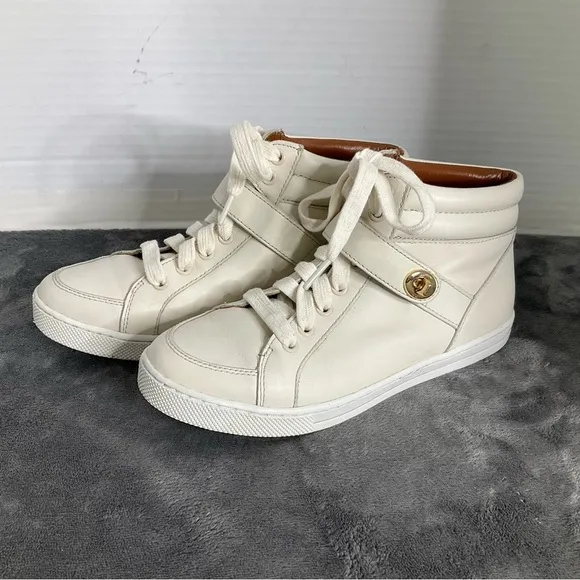 COACH PEMBROKE SPORT NAPPA CHALK LEATHER HIGH TOP SNEAKERS WOMENS Sz 7.5B EUR 37