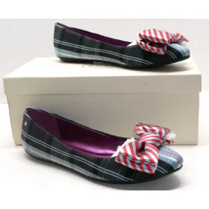 COACH Poppy Cambria Tartan Plaid Ballet Flat Dress Shoes Large Bow Size 5.0 M