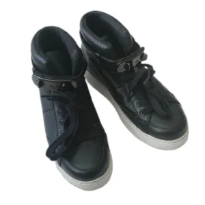 Coach Robby High Top Sneakers, Black Pebble Leather, Size 5.5