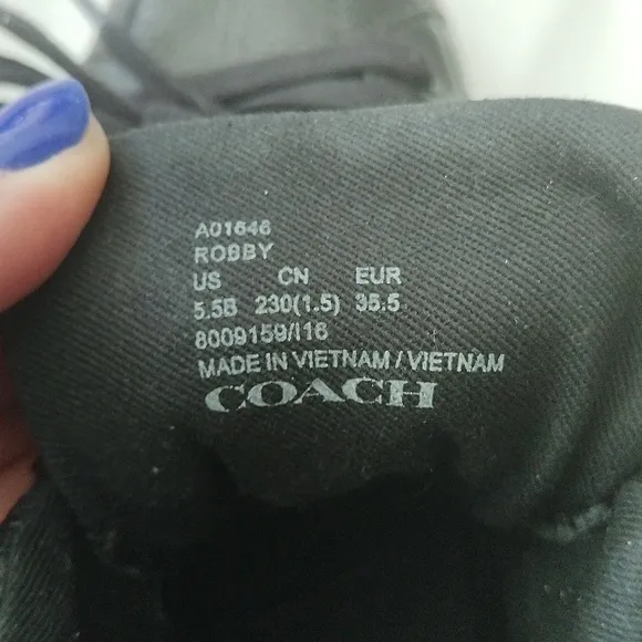 Coach Robby High Top Sneakers, Black Pebble Leather, Size 5.5