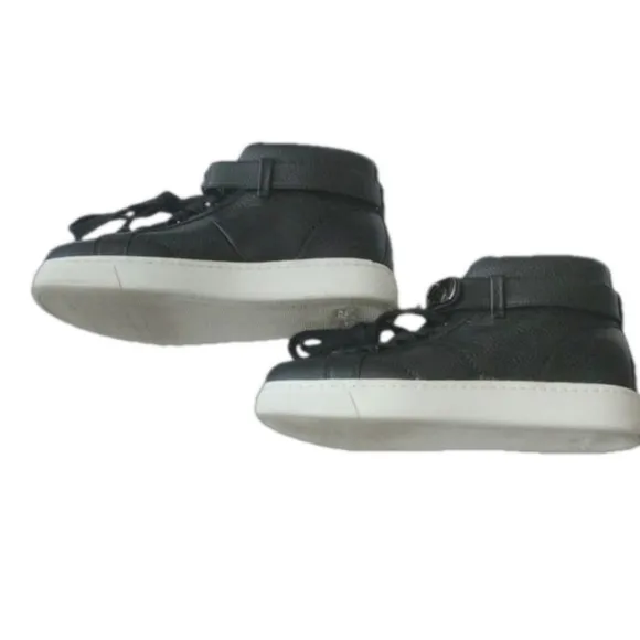 Coach Robby High Top Sneakers, Black Pebble Leather, Size 5.5