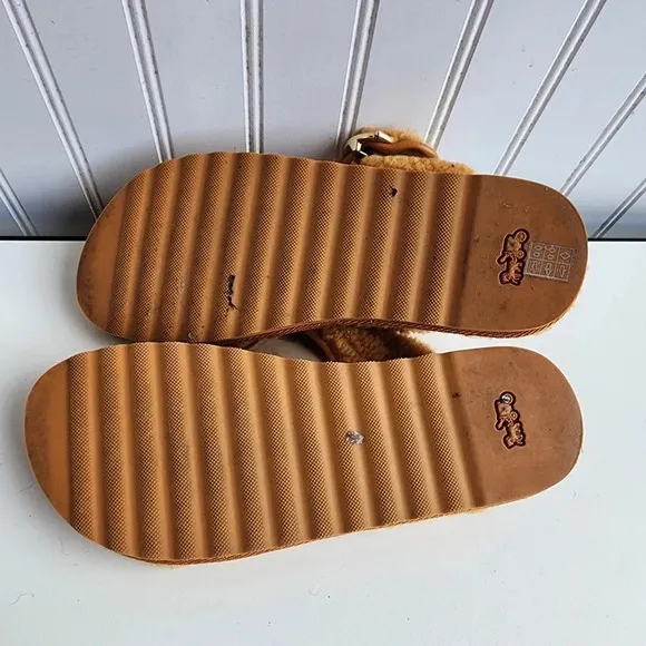 Coach Womens Hollie Butter Scotch Leather Thong Sandals Shoes Yellow Sz 8