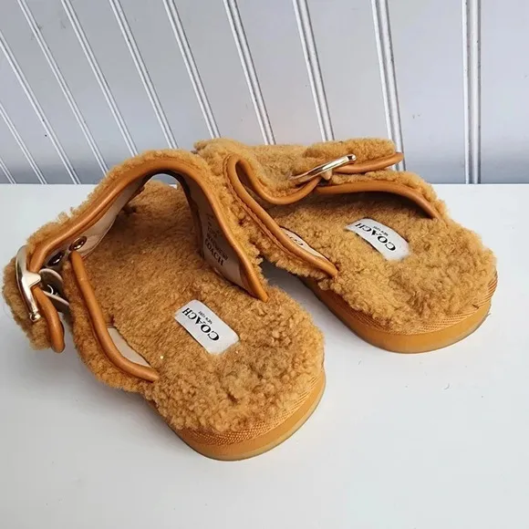 Coach Womens Hollie Butter Scotch Leather Thong Sandals Shoes Yellow Sz 8