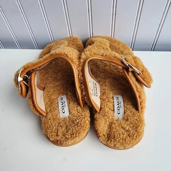 Coach Womens Hollie Butter Scotch Leather Thong Sandals Shoes Yellow Sz 8
