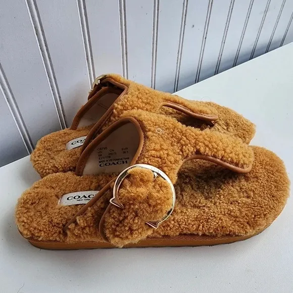 Coach Womens Hollie Butter Scotch Leather Thong Sandals Shoes Yellow Sz 8