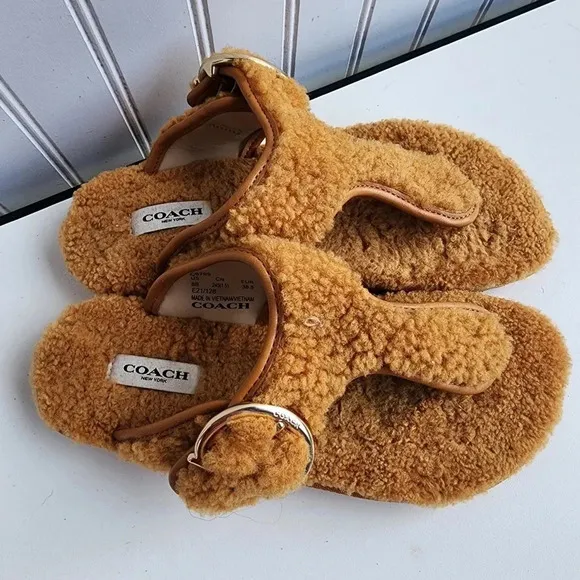 Coach Womens Hollie Butter Scotch Leather Thong Sandals Shoes Yellow Sz 8