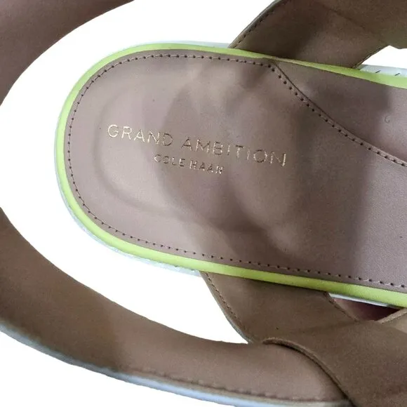Cole Haan Grand Ambition Carmel Sandals Sz 10B Yellow Silver Sparkle Resortwear