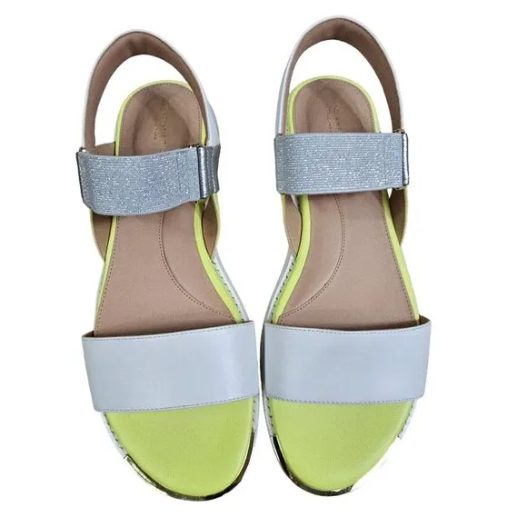 Cole Haan Grand Ambition Carmel Sandals Sz 10B Yellow Silver Sparkle Resortwear