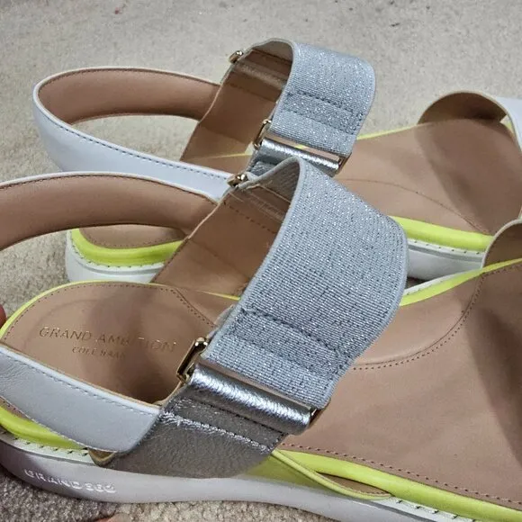 Cole Haan Grand Ambition Carmel Sandals Sz 10B Yellow Silver Sparkle Resortwear
