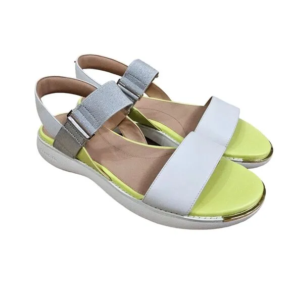 Cole Haan Grand Ambition Carmel Sandals Sz 10B Yellow Silver Sparkle Resortwear