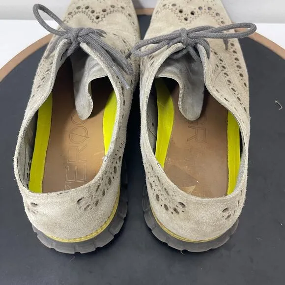 Cole Haan LunarGrand Wingtip Oxford Men 9M Gray Suede Neon Sole Brogue Casual