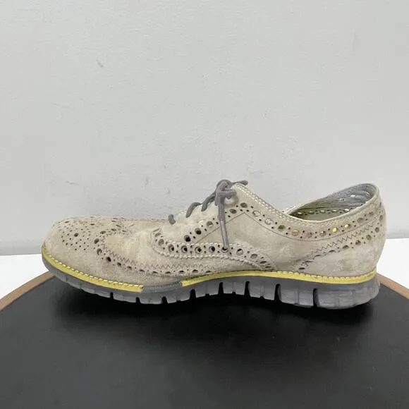Cole Haan LunarGrand Wingtip Oxford Men 9M Gray Suede Neon Sole Brogue Casual
