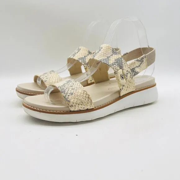 Cole Haan Shoes Womens 7.5 White Gray Leather Sandals Snake Print Strappy Slides