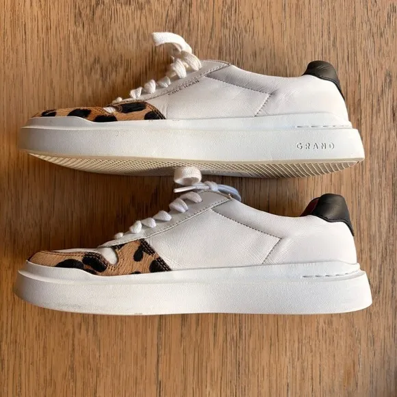 COLE‎ HAAN Women's Animal Print Grandpro Rally Court Lace Up Sneaker SZ 7.5B EUC