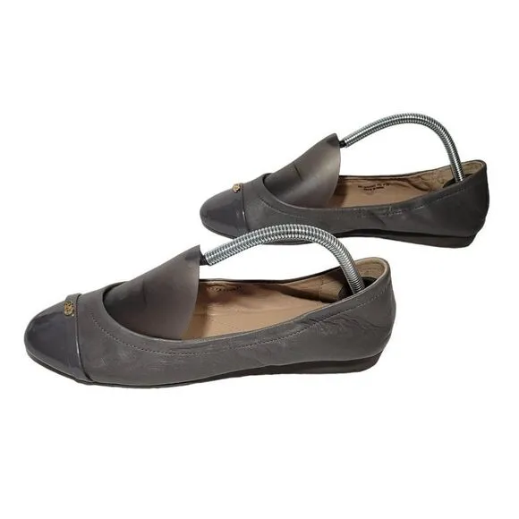 Cole Haan Elsie Ballet Flat Shoes Womens 8B Patent Cap Toe Gray Soft Leather