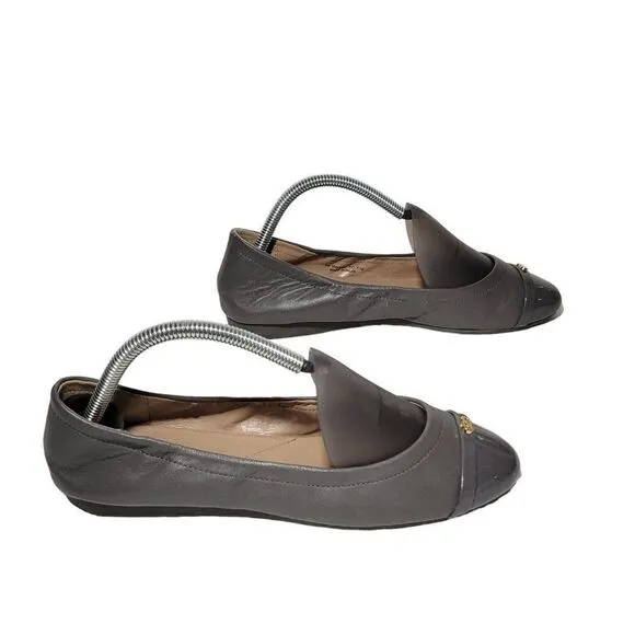 Cole Haan Elsie Ballet Flat Shoes Womens 8B Patent Cap Toe Gray Soft Leather