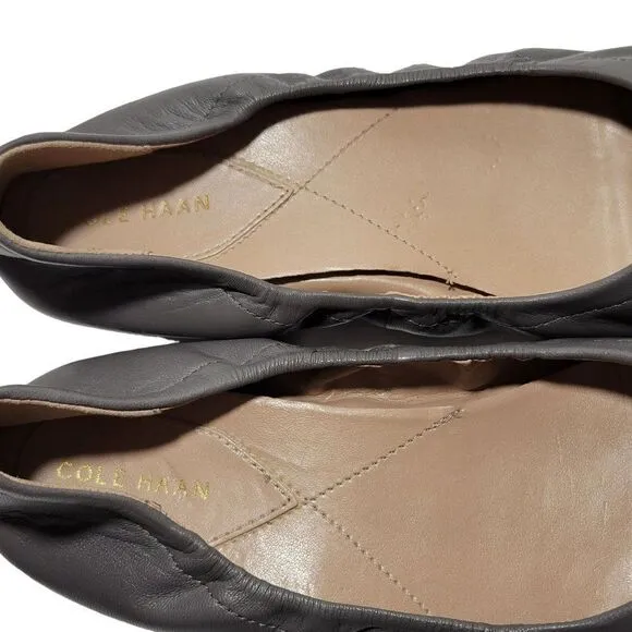 Cole Haan Elsie Ballet Flat Shoes Womens 8B Patent Cap Toe Gray Soft Leather