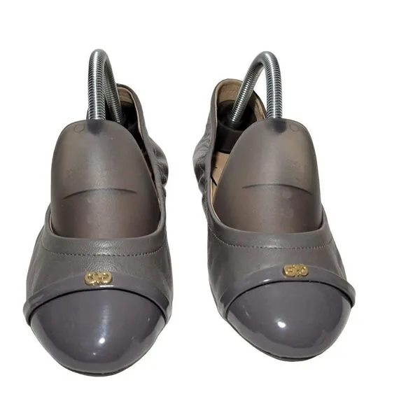 Cole Haan Elsie Ballet Flat Shoes Womens 8B Patent Cap Toe Gray Soft Leather
