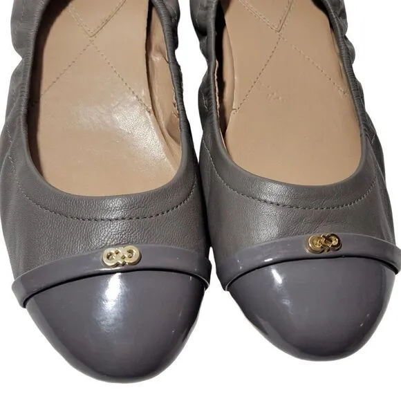 Cole Haan Elsie Ballet Flat Shoes Womens 8B Patent Cap Toe Gray Soft Leather