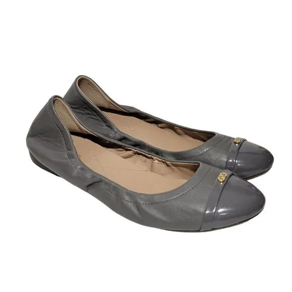 Cole Haan Elsie Ballet Flat Shoes Womens 8B Patent Cap Toe Gray Soft Leather