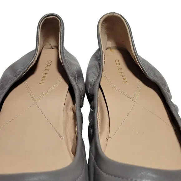 Cole Haan Elsie Ballet Flat Shoes Womens 8B Patent Cap Toe Gray Soft Leather