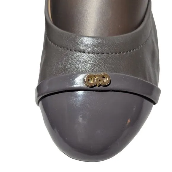 Cole Haan Elsie Ballet Flat Shoes Womens 8B Patent Cap Toe Gray Soft Leather