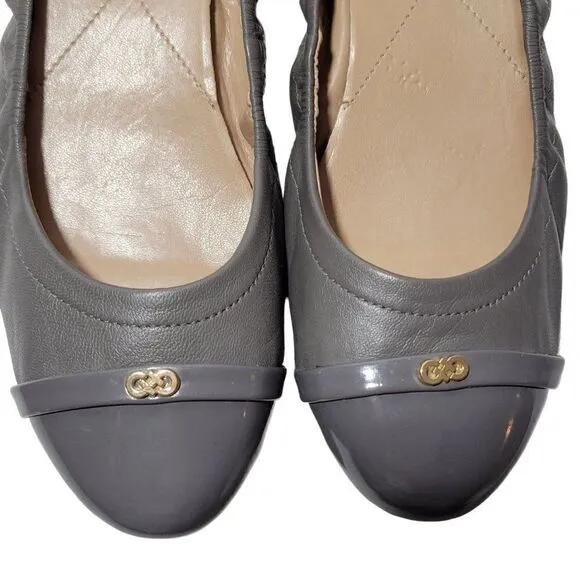 Cole Haan Elsie Ballet Flat Shoes Womens 8B Patent Cap Toe Gray Soft Leather