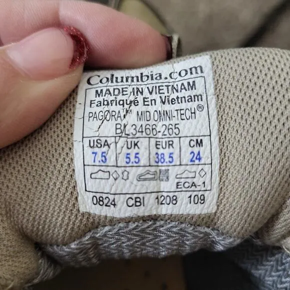 Columbia Womens Omni-Tech BL 3466-265 Ivory Brown Lace Up Hiking Shoes Size 7.5