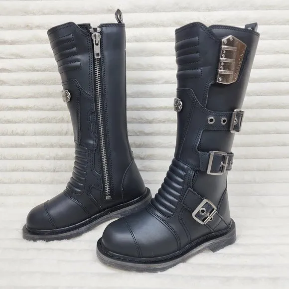 Combat Biker Boots Black Matte Lightning Bolt Tread Bolt 405 Goth Punk