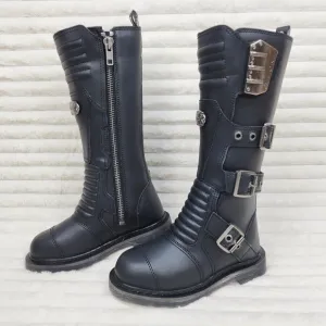 Combat Biker Boots Black Matte Lightning Bolt Tread Bolt 405 Goth Punk