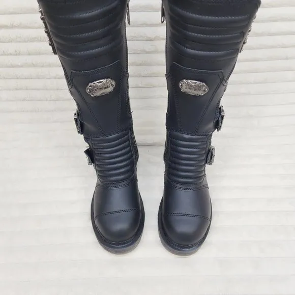 Combat Biker Boots Black Matte Lightning Bolt Tread Bolt 405 Goth Punk