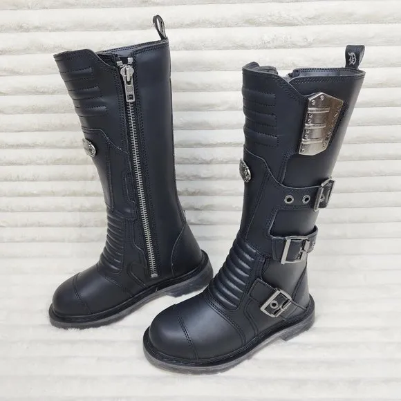 Combat Biker Boots Black Matte Lightning Bolt Tread Bolt 405 Goth Punk