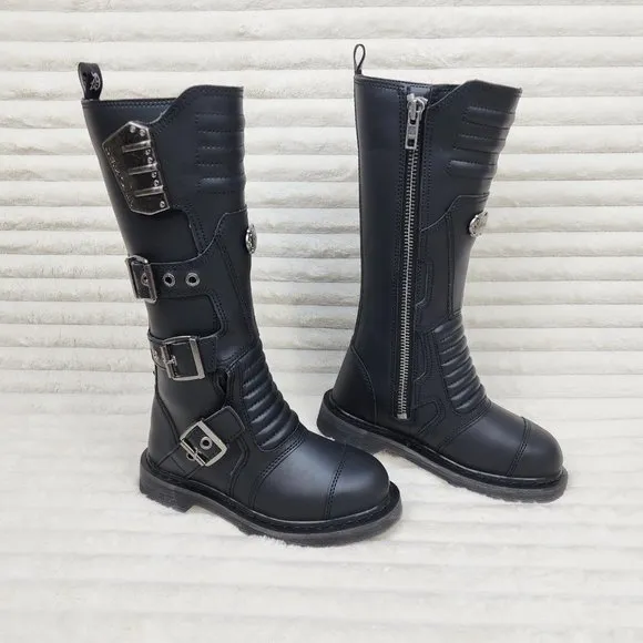 Combat Biker Boots Black Matte Lightning Bolt Tread Bolt 405 Goth Punk