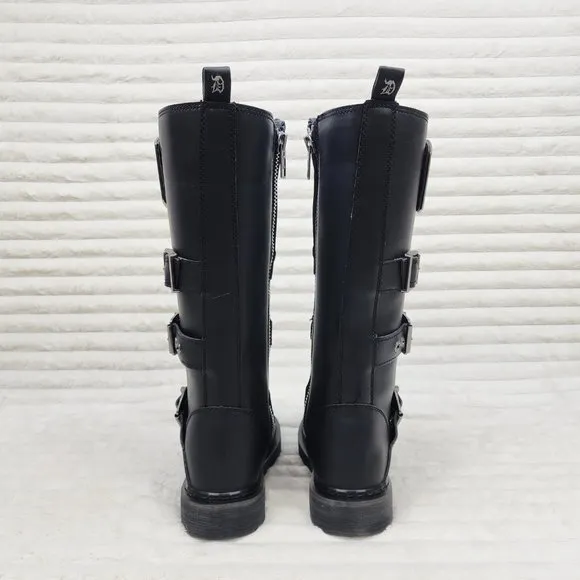 Combat Biker Boots Black Matte Lightning Bolt Tread Bolt 405 Goth Punk